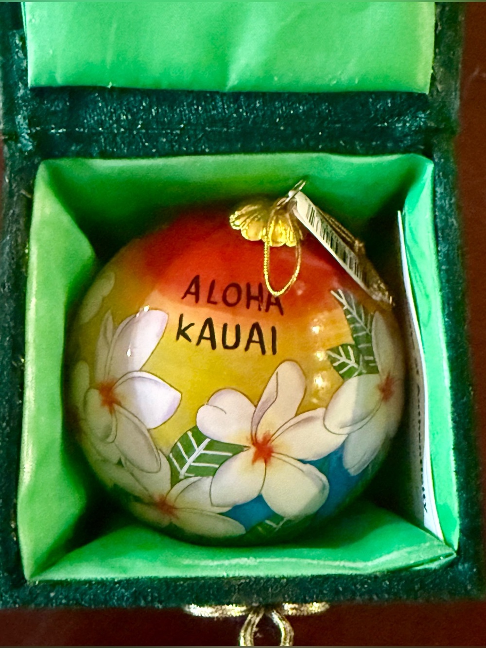 NWT Maui By Design Sunset Sky Plumeria Aloha Kauai Christmas Ornament In Box